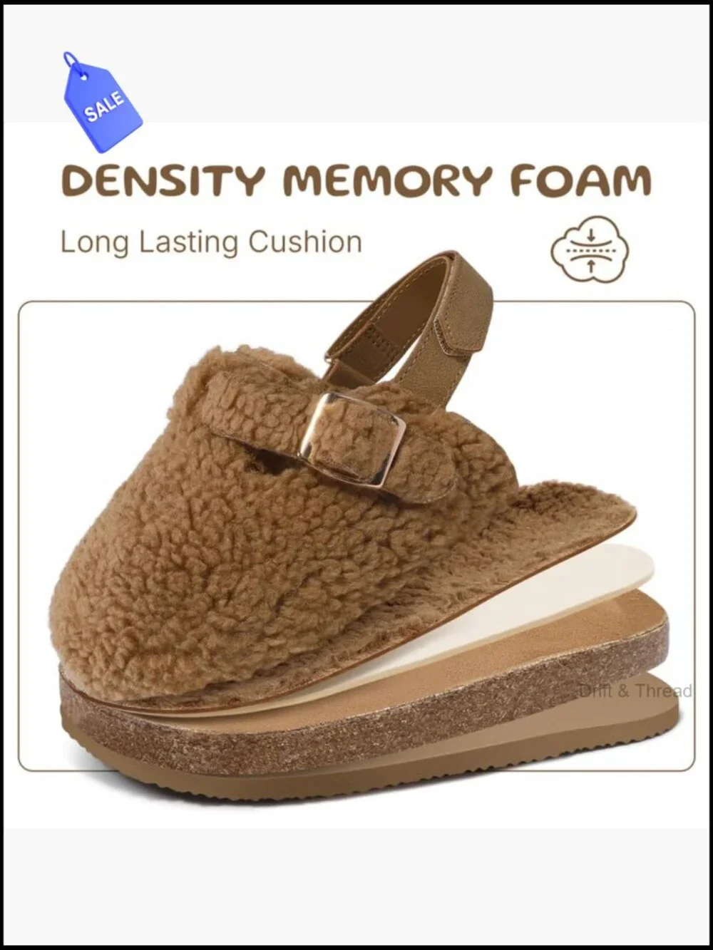 Girls Faux Shearling Clogs with Cork Footbed - Adjustable Buckle, Non-Slip Sole